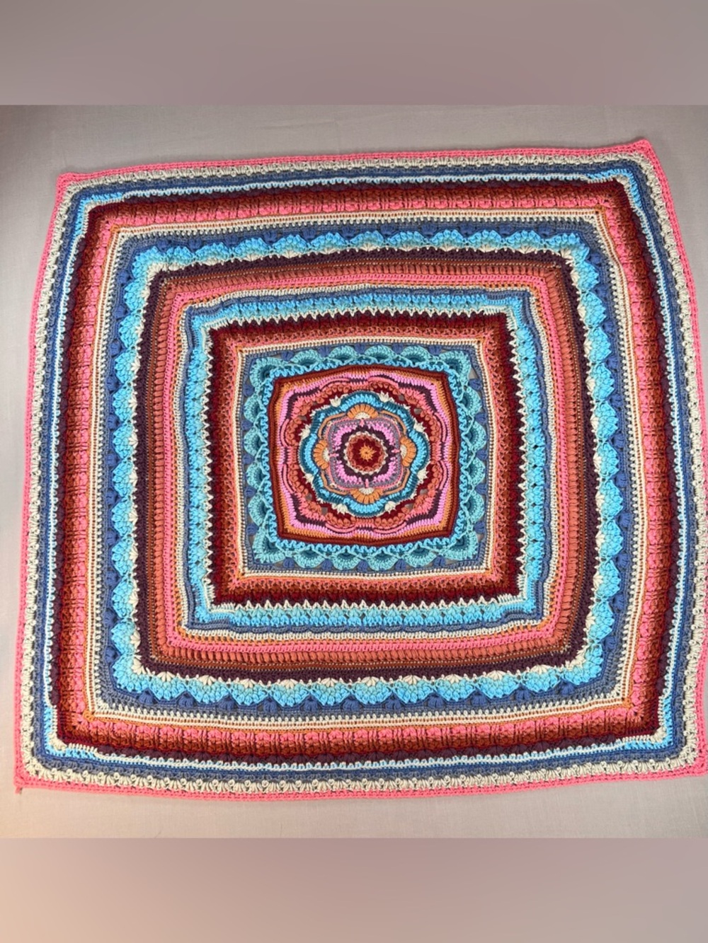 Handmade Crochet Throw Blanket Mandala Boho Multicolor 36x36 Afghan - Picture 3 of 15